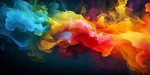 Vibrant CMYK  colorful smoke explosion on dark background - obrazy, fototapety, plakaty