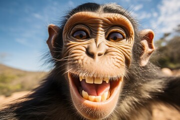 Chimpanzee making selfie looking