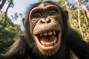 Chimpanzee making selfie looking