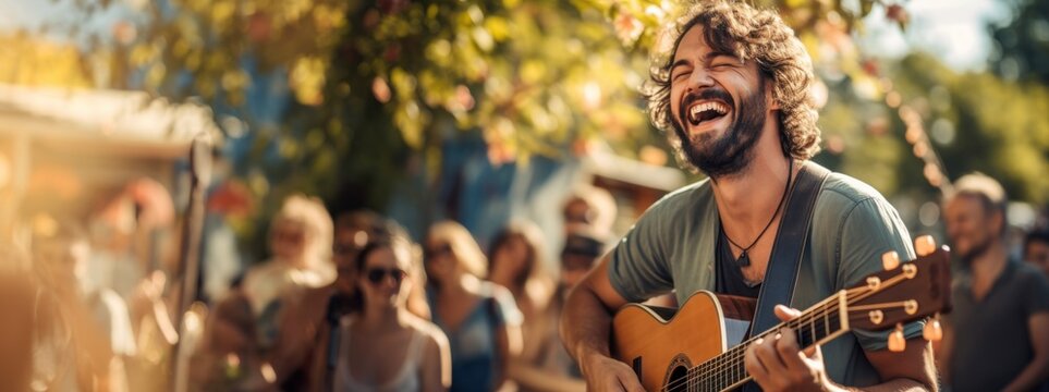 Cheerful street musicians perform in the park.