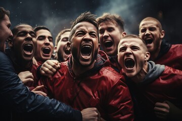 group of football soccer players celebrating a goal Team Celebration