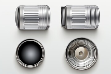 vector art of tin can with open key front, top and bottom view set.