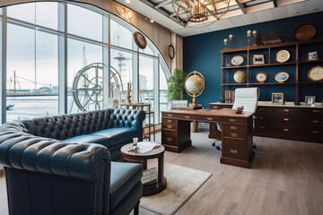 Sailing through Productivity: A Captivating Office Interior Embracing the Nautical Style