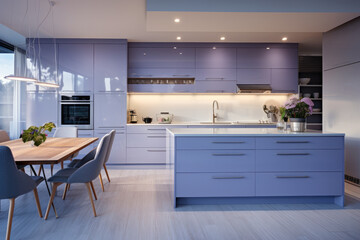 Elegance in Periwinkle: A Modern Kitchen Brimming with Serene Tones and Contemporary Charm