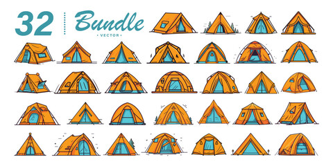 Camping tent vector icon collection isolated on white background. Design elements for logo, badges, banners, labels, posters. © Artomoro