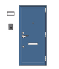 マンション玄関ドア、インターホン、ネームプレート、ベクターイラストレーション