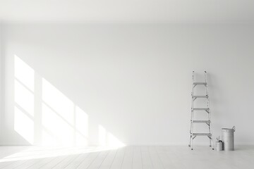 An empty white room in which repairs are being made.