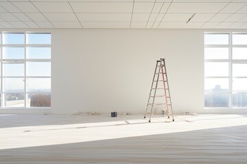 An empty white room in which repairs are being made.