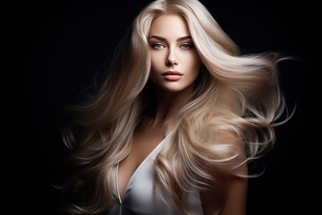 Fototapeta premium Beautiful woman with long wavy blonde hair.