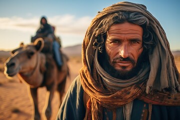 Berber nomad travels through the desert.