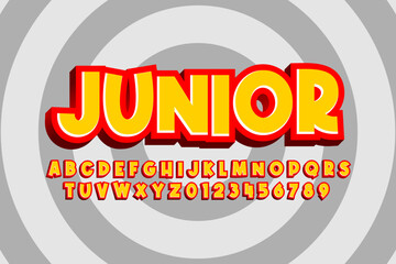 Junior typography alphabets 3D style text effect vector template