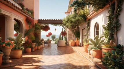 Fototapeta na wymiar A Mediterranean-style villa with terracotta tiles Generative Ai