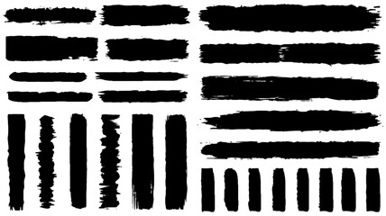 Obraz premium Set of grunge black paint brush strokes. Brush strokes collection isolated on white background for design. Grunge backdrop, trendy brush stroke for black ink paint. vector illustrator
