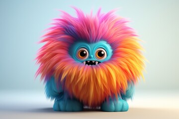 Fototapeta premium Multicolored gradient fluffy furry funny 3D monster cartoon