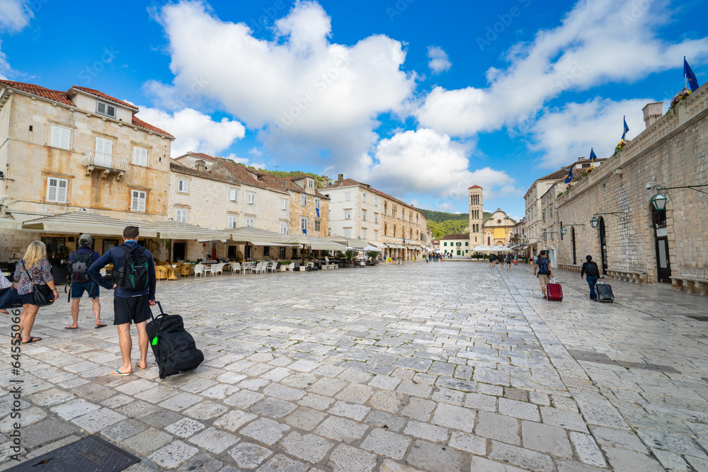 Wall mural pjaca square with church of the holy spirit at hvar in croatia