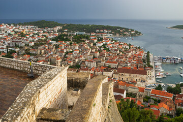 Aerial view of Hvar town island in Croatia