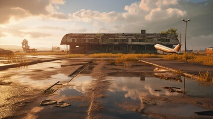 Fototapeta na wymiar Old abandoned airport Generative Ai