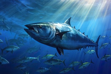 Fototapeta premium Herds of tuna in ocean.