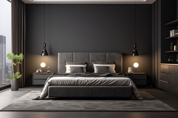 Luxurious grey bedroom.