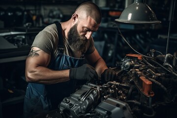 Fototapeta na wymiar Mechanic repair car engine at garage.