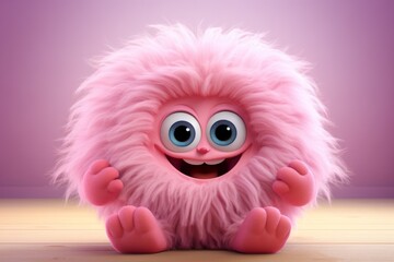 Obraz premium Cute pink furry monster 3D cartoon character
