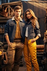 Fototapeta premium Fashionable, well dressed modern couple working yard works.