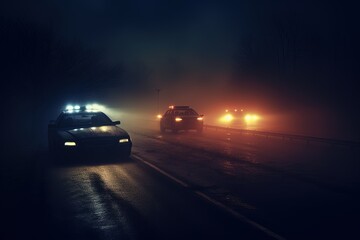 Fototapeta na wymiar Police car driving at night.