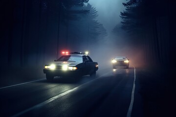 Fototapeta na wymiar Police car driving at night.