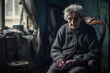 Obraz premium Sad elderly woman lonely at home.