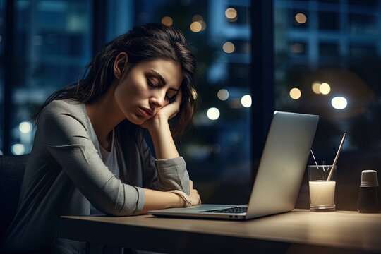 Woman feeling tired and overworked working on the computer.