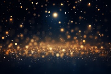 Abstract dark blue background with gold stars from garland