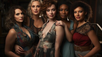 Obraz premium Group of adult diverse women in a party or gathering, generative ai
