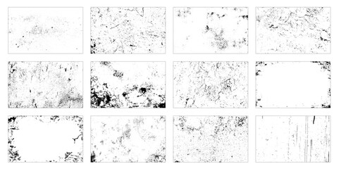 Collection of urban grunge textures. Dirty and distressed paint on old wall. Abstract vector background in black and white color.