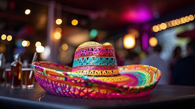 Colorful sombrero hat on the table AI Generative