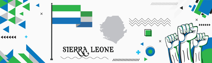 Sierra Leone national day banner Abstract celebration geometric decoration design graphic art web background, flag vector illustration