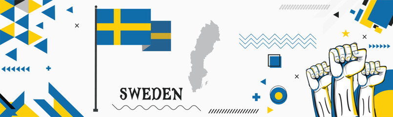 Sweden national day banner Abstract celebration geometric decoration design graphic art web background, flag vector illustration