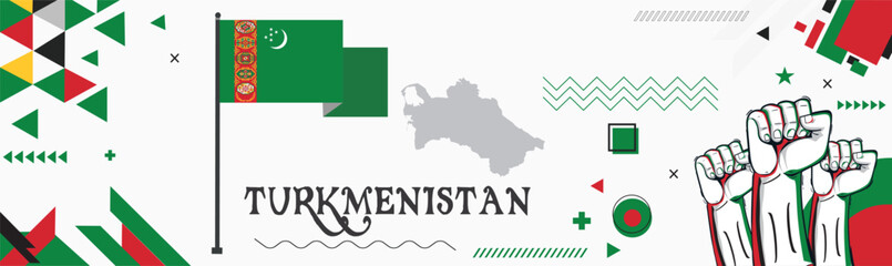 Naklejka na ściany i meble Turkmenistan national day banner Abstract celebration geometric decoration design graphic art web background, flag vector illustration