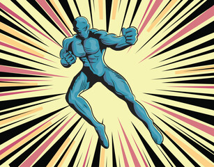 Superhero on bursting light background vector illustration