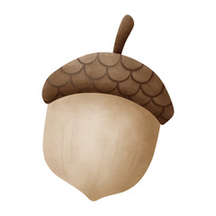 Autumn watercolor vector illustration of brown acorn © Wataame Rika 