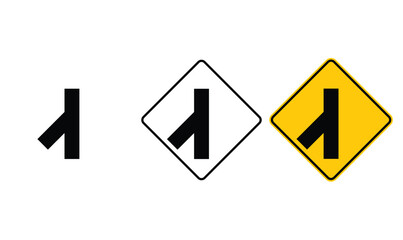 icon Left Side Road (Diagonal) sign  yellow outline traffic warning sign design for yellow background and black and white background