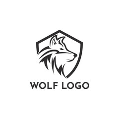 Wolf head logo design creative idea with shield