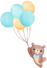 Naklejka premium Cute teddy bear boy with balloons