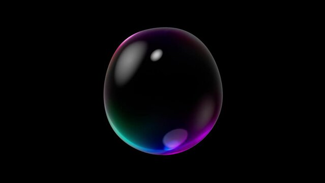 Water bubble element animation. Movement of air bubbles and RGB light on black background. Animation Seamless loop, 3d render.