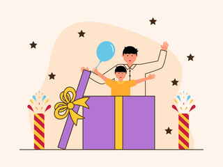 Happy people celebrating birthday party. Flat birthday party vector illustration. Birthday party celebration