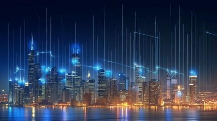 Obraz premium Forex financial graph in front of a city skyline generative ai