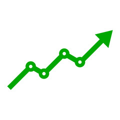 Growing Green Arrow up. Growth chart sign. Flexible arrow indication statistic. Curve arrow of trend on transparent. Trading stock news impulses. Trade infographic. Realistic vector design