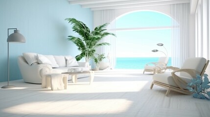 Interior design background room coastal style white generative ai