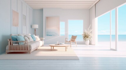Interior design background room coastal style white generative ai