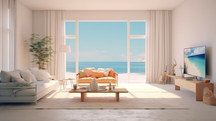 Interior design background room coastal style white generative ai