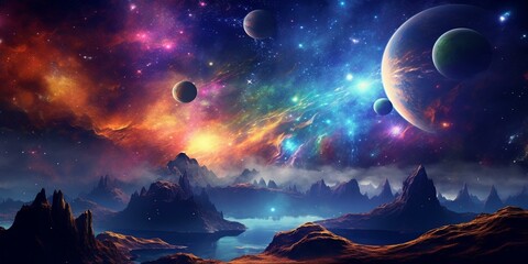 cinematic galaxy with vibrant planets and stars